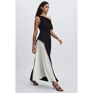 Acler Women's Black White Two-Tone Sudden Asymmetric Midi Dress Size 8 NWOT